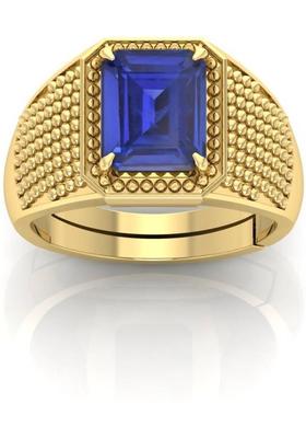 5.25 Ratti Blue Sapphire Neelam Gemstone Brass Metal Adjustable Ring Foe Unisex Brass Sapphire Brass Plated Ring
