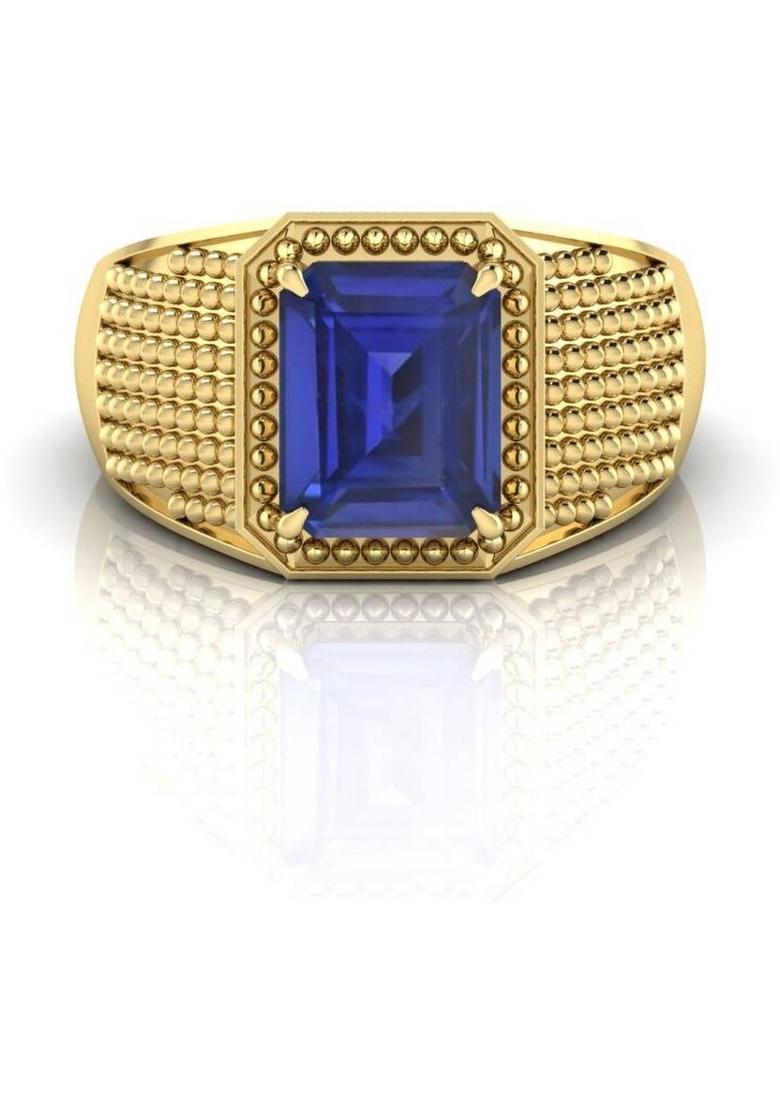 5.25 Ratti Blue Sapphire Neelam Gemstone Brass Metal Adjustable Ring Foe Unisex Brass Sapphire Brass Plated Ring - Indya