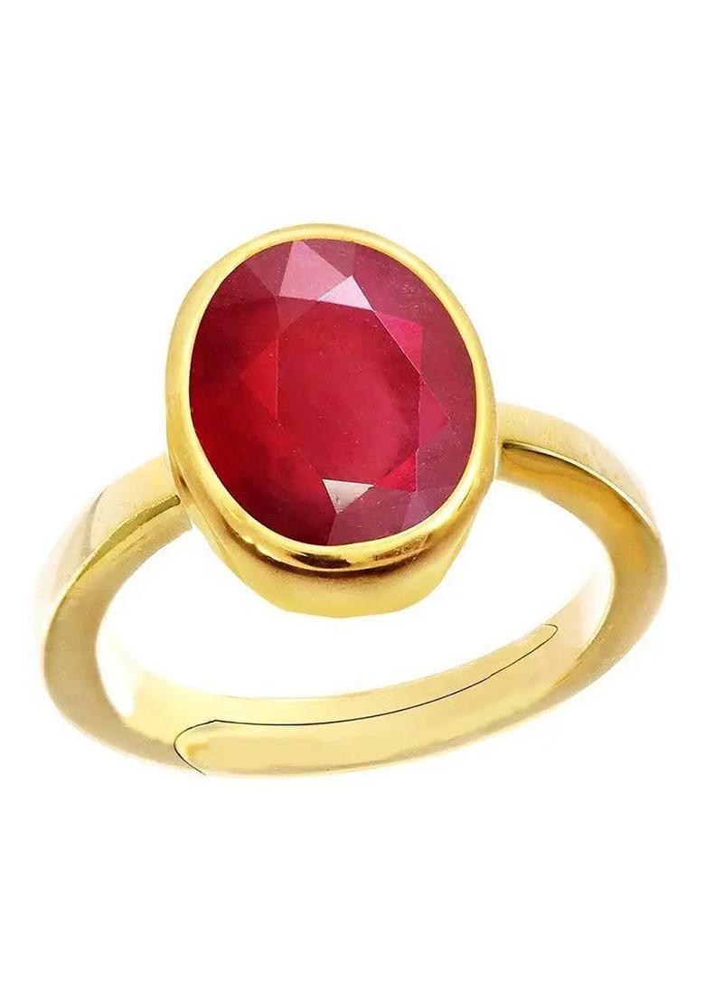 Ruby / Manik Ring with natural ruby gemstone certified ruby ston ring Brass Ruby Gold Plated Ring - Indya