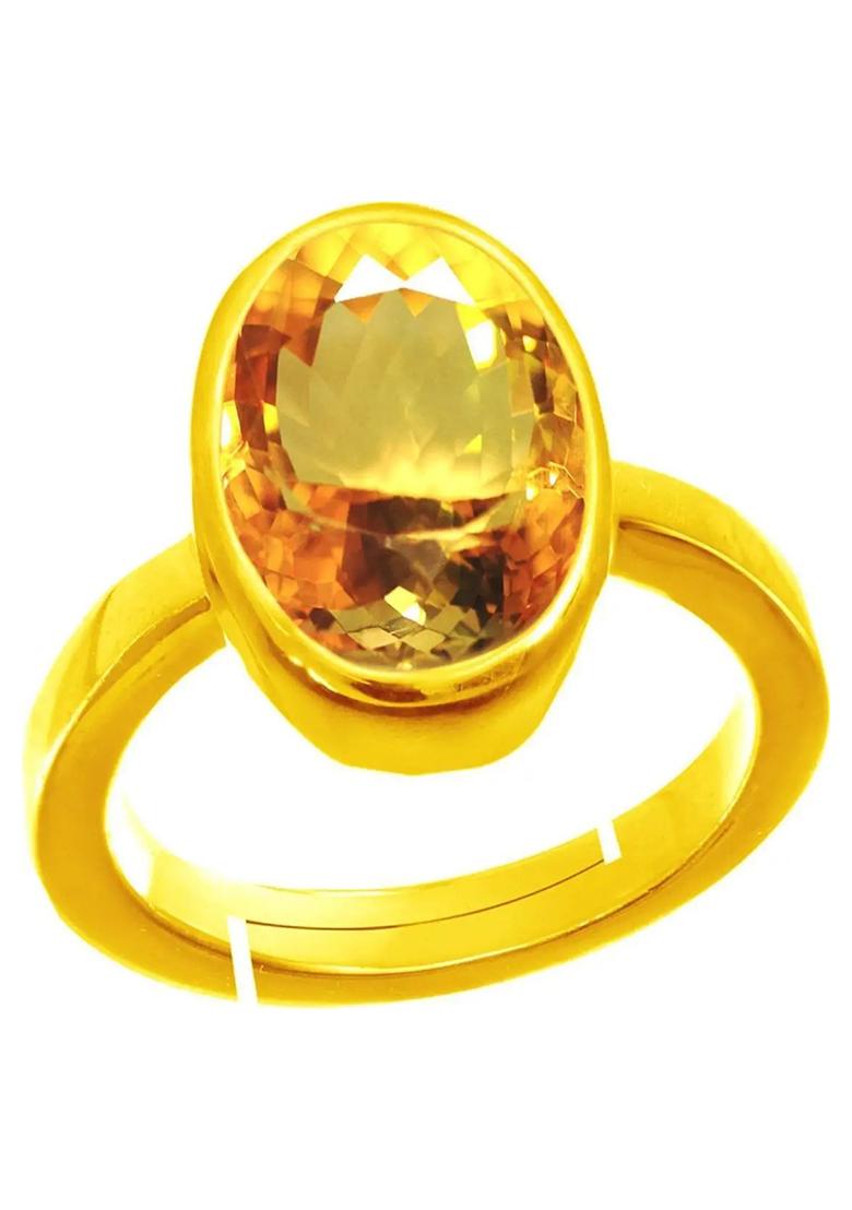 Natural Certified Pukhraj/Yellow Sapphire Panchdhatu Adjustable Rashi Ratan Astrology Purpose Ring Nickel, Zinc, Copper, Cobalt, Metal Sapphire Gold Plated Ring - Indya