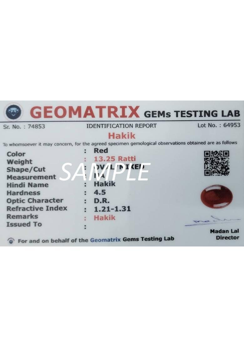 DAMBIWAL 10.25 Ratti Rrd Hakik Real Stone/Akik Stone/Certified Natural Gemstone Agate Stone - Indya