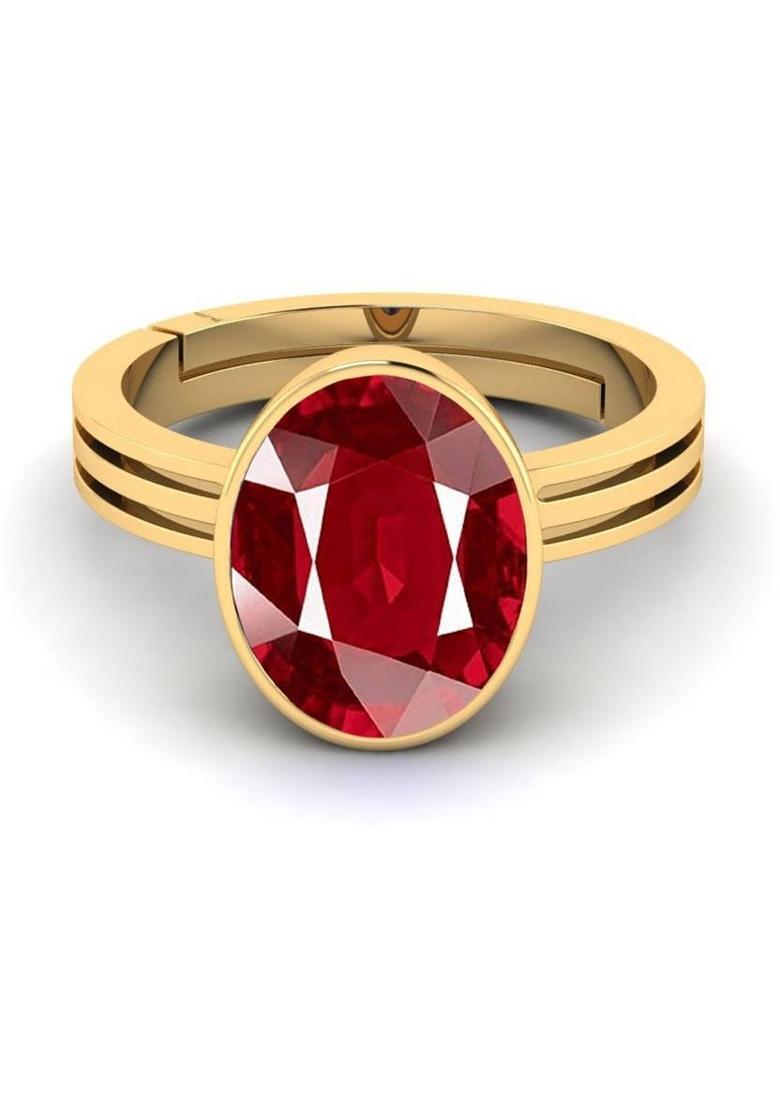 Burma Ruby Manik Gemstone 11.25 Ratti with Lab Report & Guarantee Certificate Stone, Brass Ruby Ring - Indya