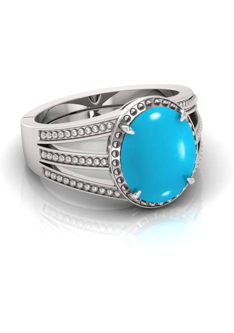 3.25 Ratti To 21.25 Ratti firoza Stone Silver Plated Ring With Lab Certificate Brass Turquoise Silver Plated Ring - Indya