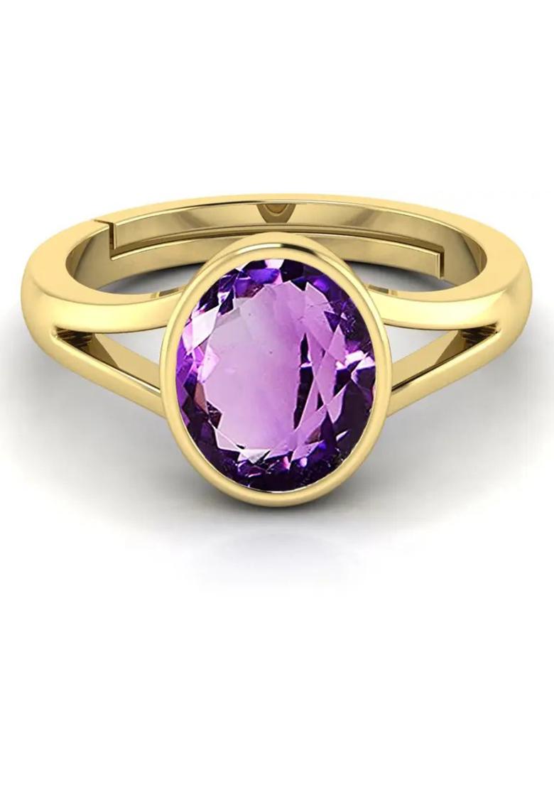 Natural 11.25 Ratti Amethyst Ring With Lab Certificate Brass Amethyst Sterling Silver Plated Ring - Indya