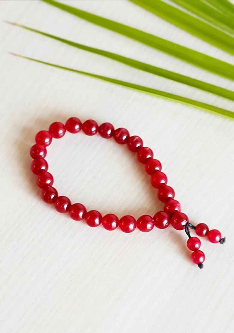 Stone, Red Beads Charm Bracelet - Indya