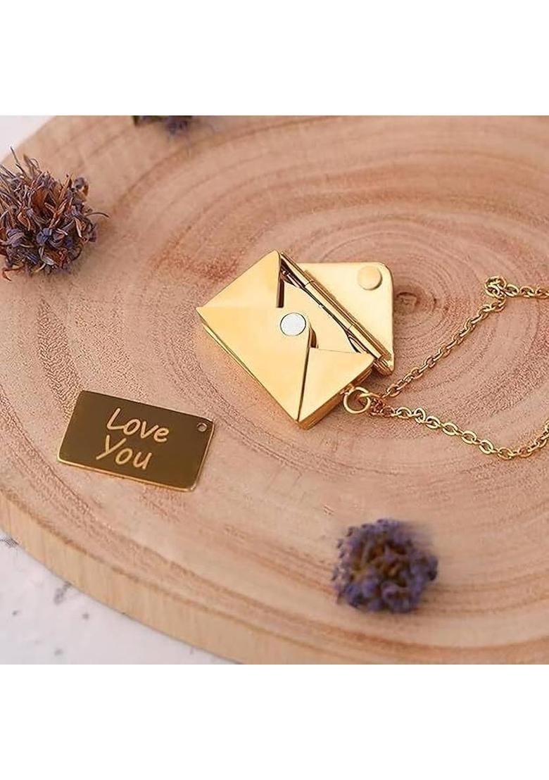 Pendant Locket Love You Secret Message Chain Necklace Gold-plated Plated Alloy Chain - Indya