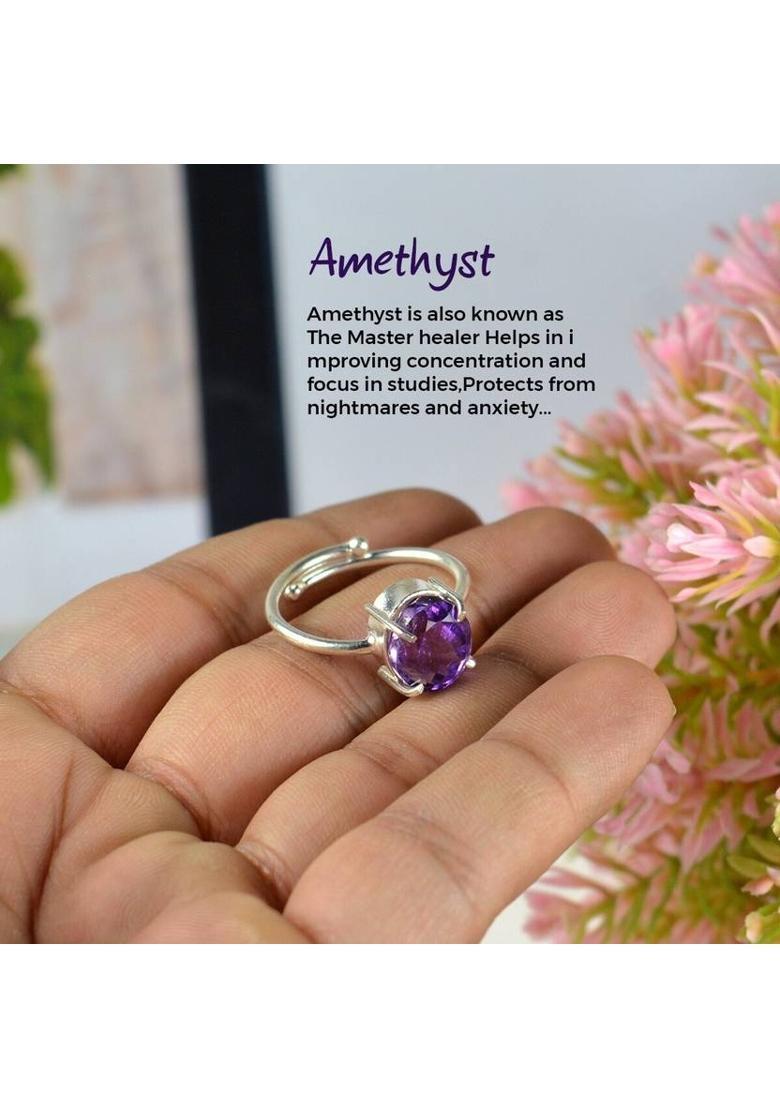 Certified Natural Amethyst Adjustable Gemstone Ring for Unisex Stone, Crystal Amethyst Ring - Indya