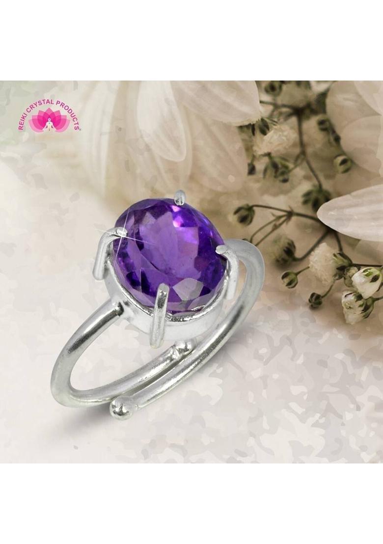 Certified Natural Amethyst Adjustable Gemstone Ring for Unisex Stone, Crystal Amethyst Ring - Indya