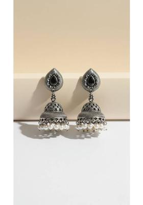 Ethnic Afghani Style Oxidised Jhumki Earrings with Black Gem and Pearls Cubic Zirconia Alloy Jhumki Earring, Hoop Earring, Drops & Danglers