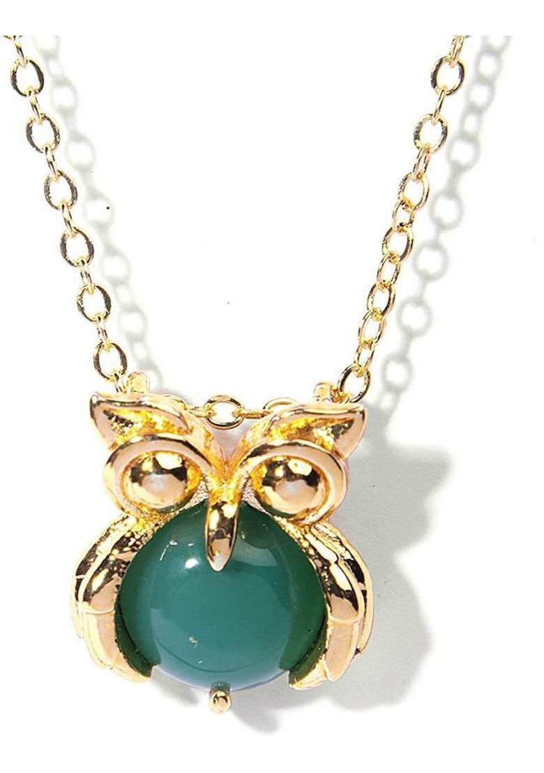 Gempro Lucky Owl Charm 14K Gold Plated Onyx Gemstone Pendant Necklace for Women Gold-plated Brass - Indya