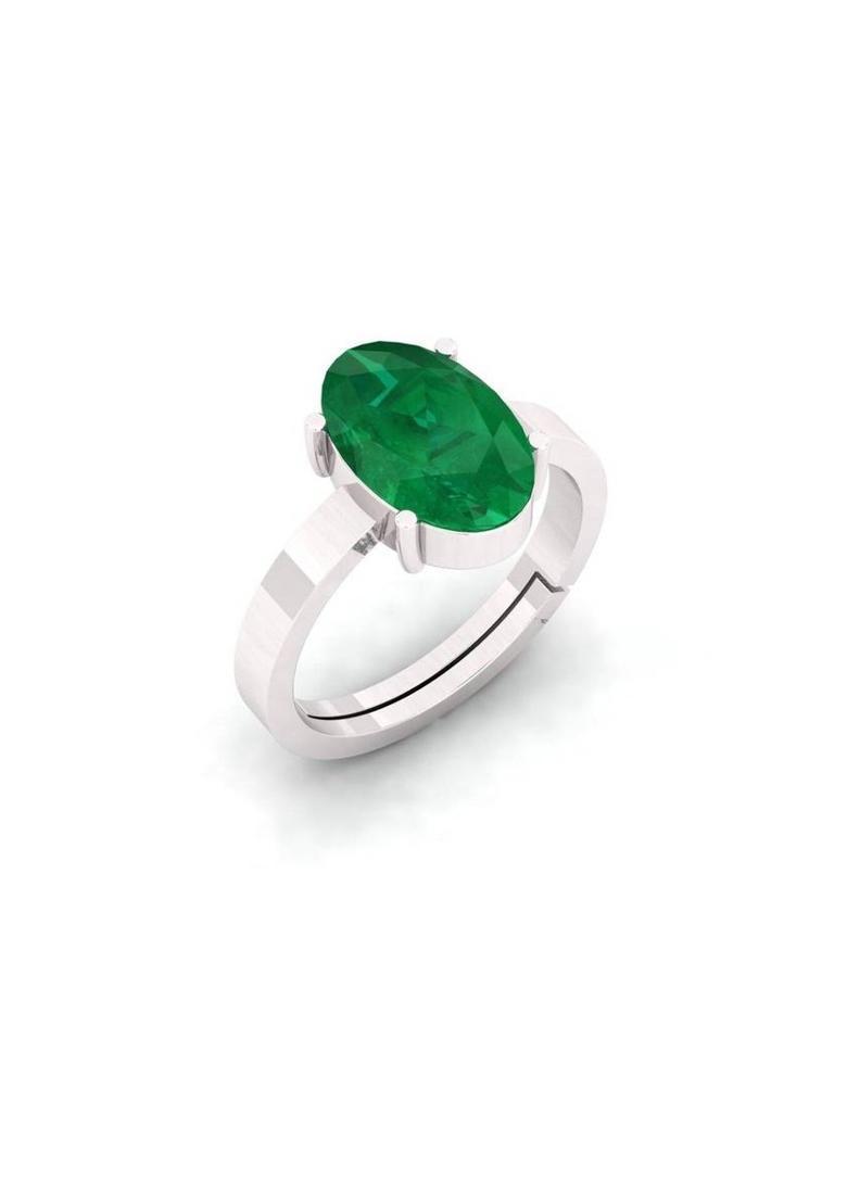5.25 Ratti Created Panna Ring Panchdhatu Certified Adjustable Stone, Brass Emerald Ring - Indya