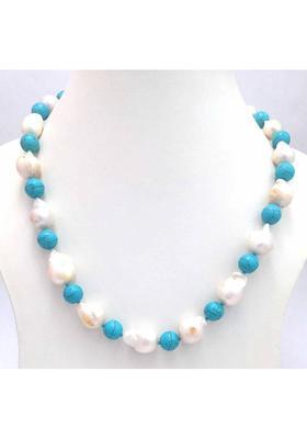 Gemstone Baroque Pearl And Turquoise Necklace Mala Pearl Crystal Necklace