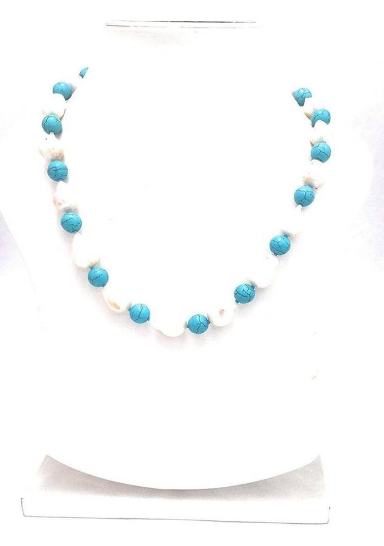 Gemstone Baroque Pearl And Turquoise Necklace Mala Pearl Crystal Necklace - Indya