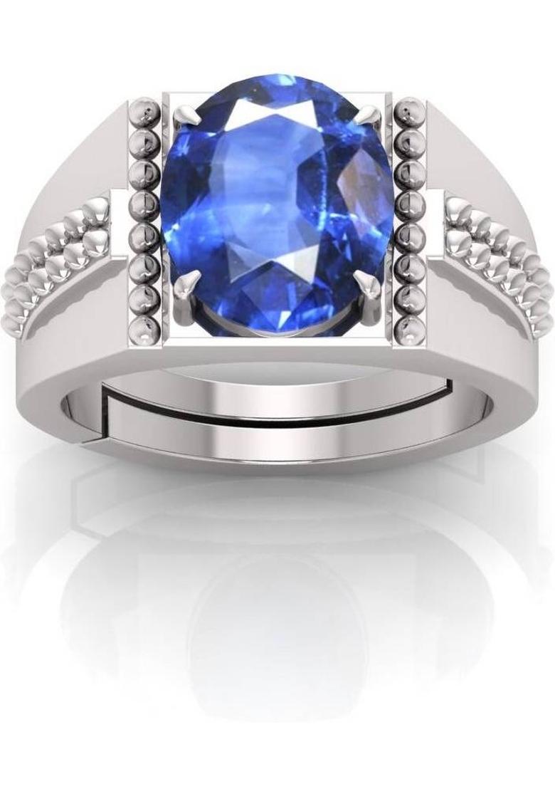 4.25 Ratti Blue Sapphire Neelam Original Ring For Men Women With Lab Certified Brass Sapphire Silver Plated Ring - Indya