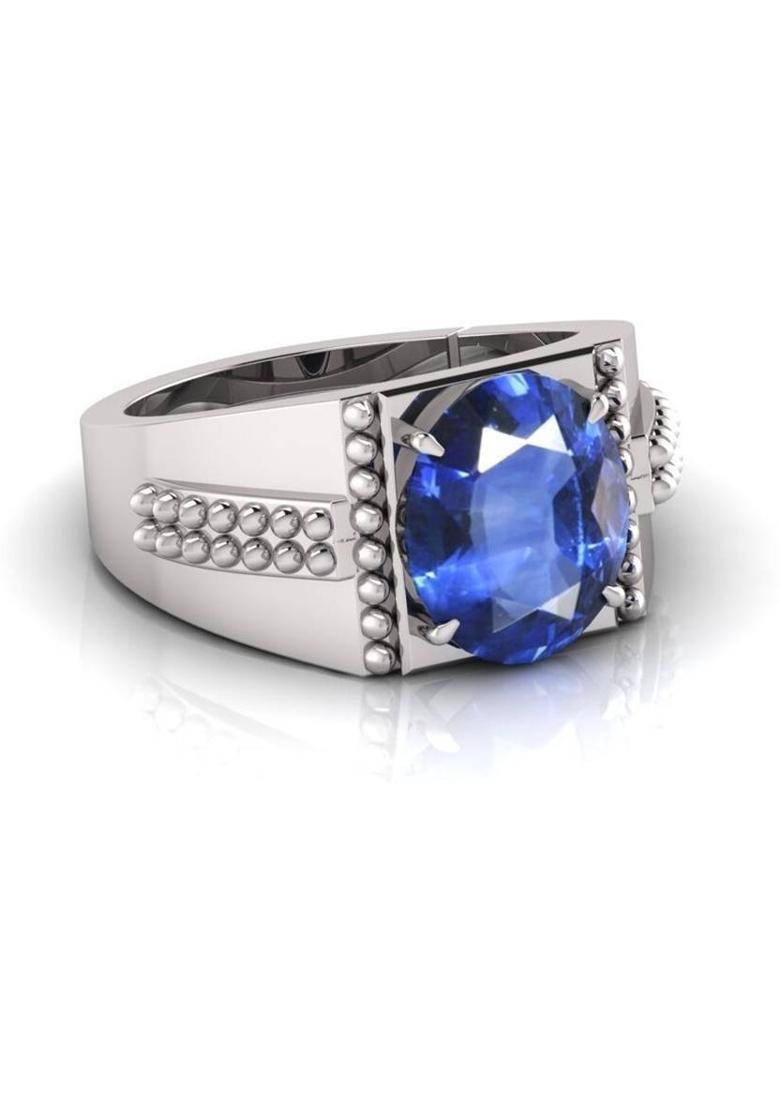4.25 Ratti Blue Sapphire Neelam Original Ring For Men Women With Lab Certified Brass Sapphire Silver Plated Ring - Indya