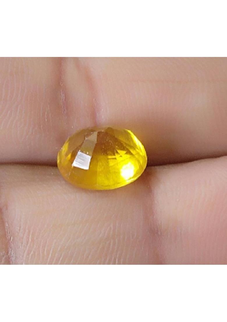 6.25 Ratti Yellow Sapphire (Pukhraj) Natural Gemstone with Certificate Lucky Sapphire Stone Ear Thread - Indya
