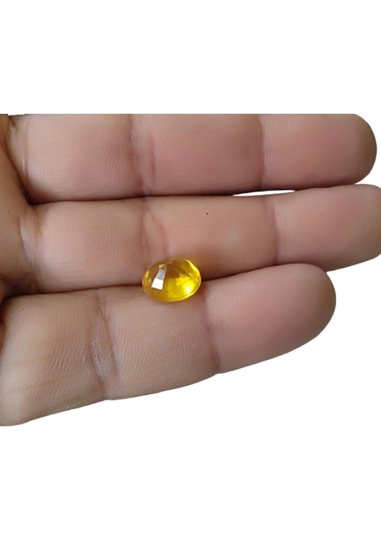 6.25 Ratti Yellow Sapphire (Pukhraj) Natural Gemstone with Certificate Lucky Sapphire Stone Ear Thread - Indya