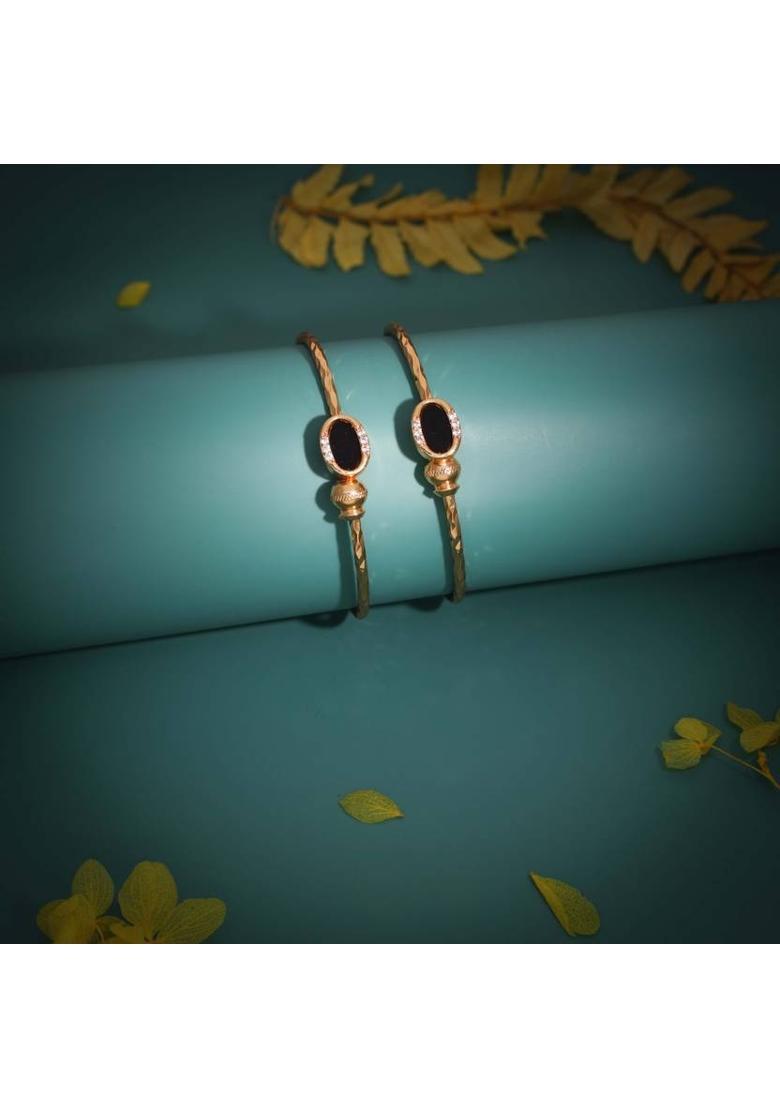 Brass Diamond Gold-plated Ring Bangle  (Pack of 5) - Indya