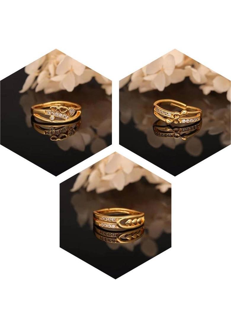 Brass Diamond Gold-plated Ring Bangle  (Pack of 5) - Indya