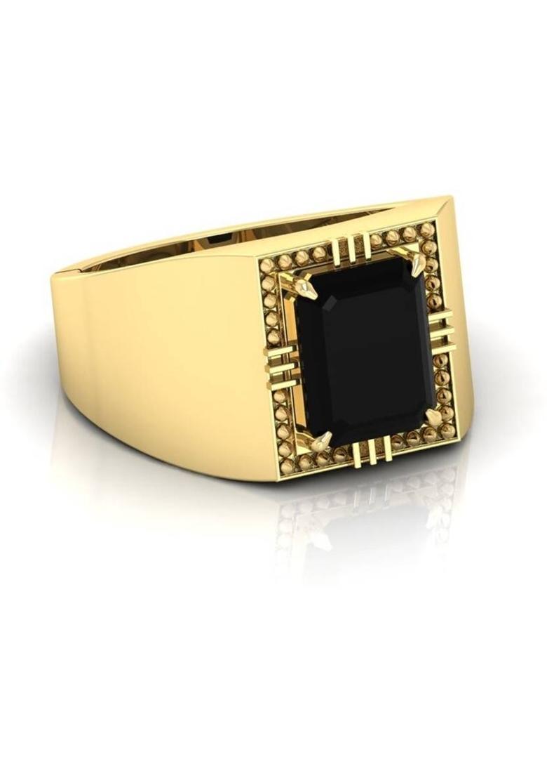 5.25 Ratti Sulemani Black Hakik Gemstone Adjustable Ring For Men And Women Brass Agate Gold Plated Ring - Indya