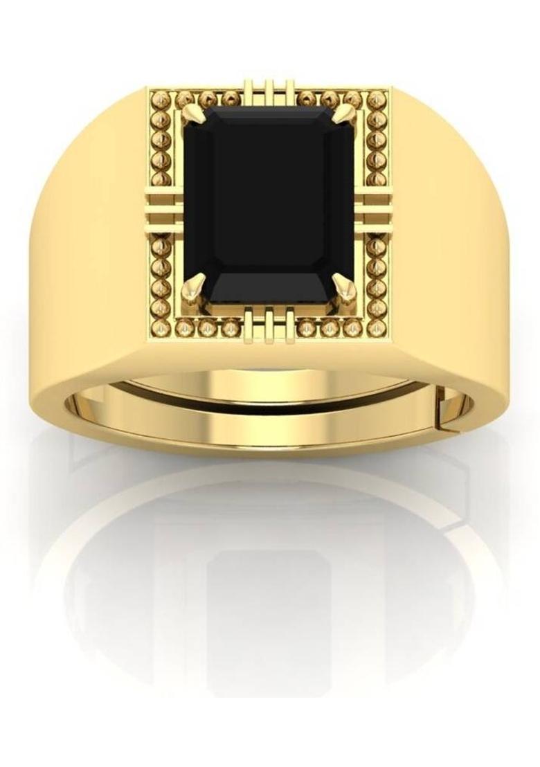 5.25 Ratti Sulemani Black Hakik Gemstone Adjustable Ring For Men And Women Brass Agate Gold Plated Ring - Indya