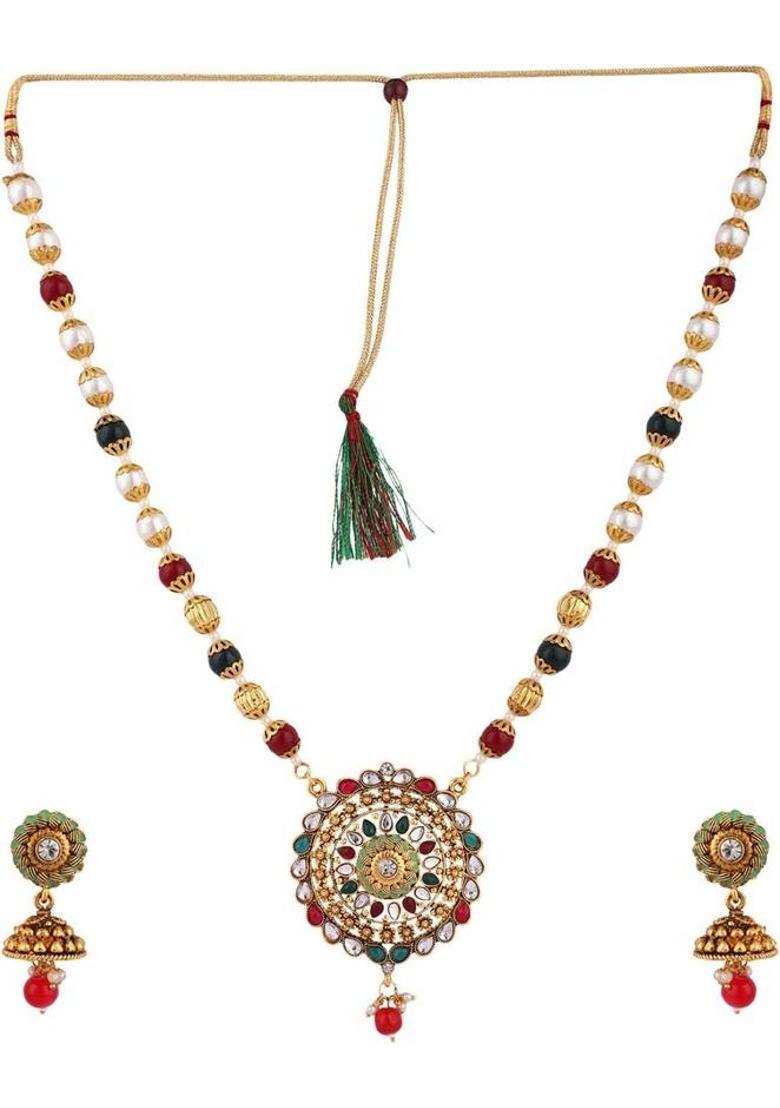 Brass Gold-plated Multicolor Jewel Set  (Pack of 1) - Indya