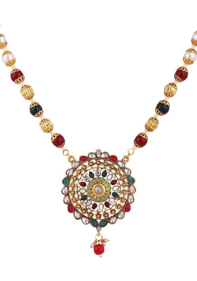 Brass Gold-plated Multicolor Jewel Set  (Pack of 1) - Indya