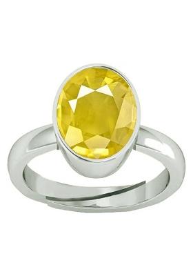 8.25 Ratti / 7.42 CT. Yellow sapphire Pukhraj Stone panchdhatu ring Brass Sapphire Rhodium Plated Ring