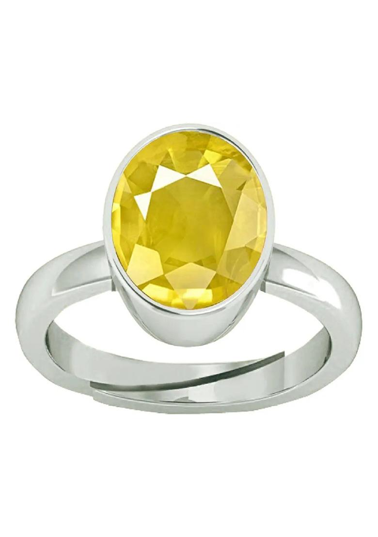 8.25 Ratti / 7.42 CT. Yellow sapphire Pukhraj Stone panchdhatu ring Brass Sapphire Rhodium Plated Ring - Indya