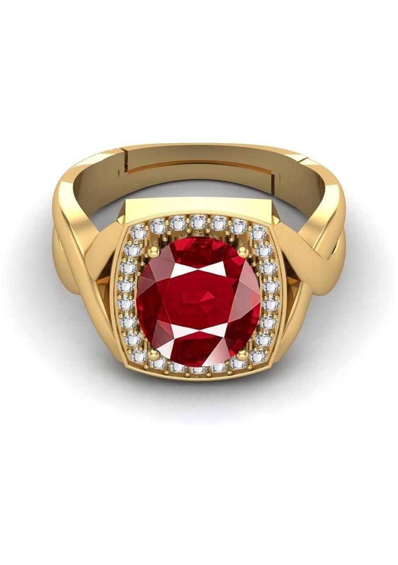 11.25 Ratti 10.25 Crt Natural Ruby Manik GemStone Ring With Lab Certificate Brass Ruby Gold Plated Ring - Indya