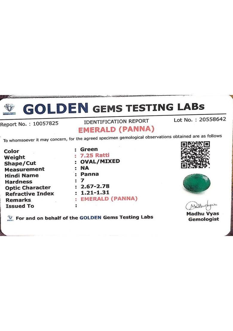 4.25 Ratti Emerald Panna Gemstone Ring A1 Quality Wiith Lab Certified Stone Emerald Brass Plated Ring - Indya