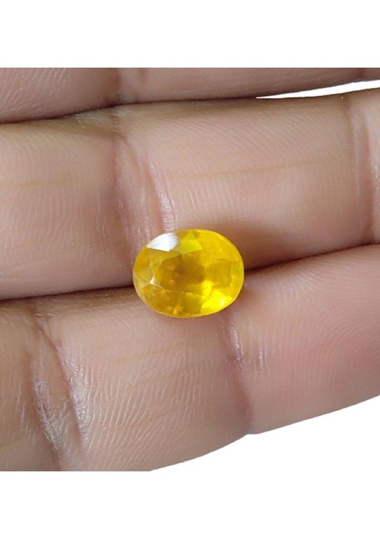 5.69 Ct. Yellow Sapphire (Pukhraj Stone) Natural Gemstone Certified Rashi Ratan Sapphire Stone Ear Thread - Indya