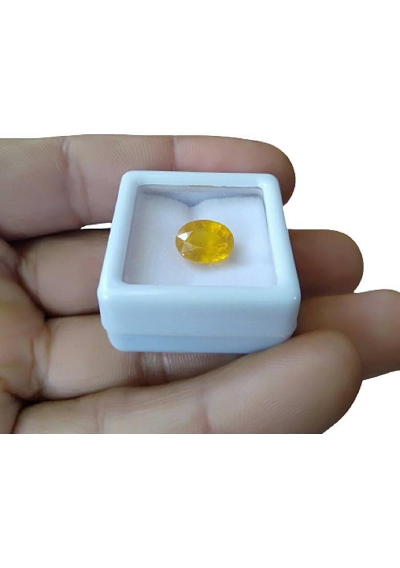 5.69 Ct. Yellow Sapphire (Pukhraj Stone) Natural Gemstone Certified Rashi Ratan Sapphire Stone Ear Thread - Indya