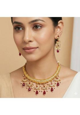 Brass Gold-plated Red Jewel Set  (Pack of 2)