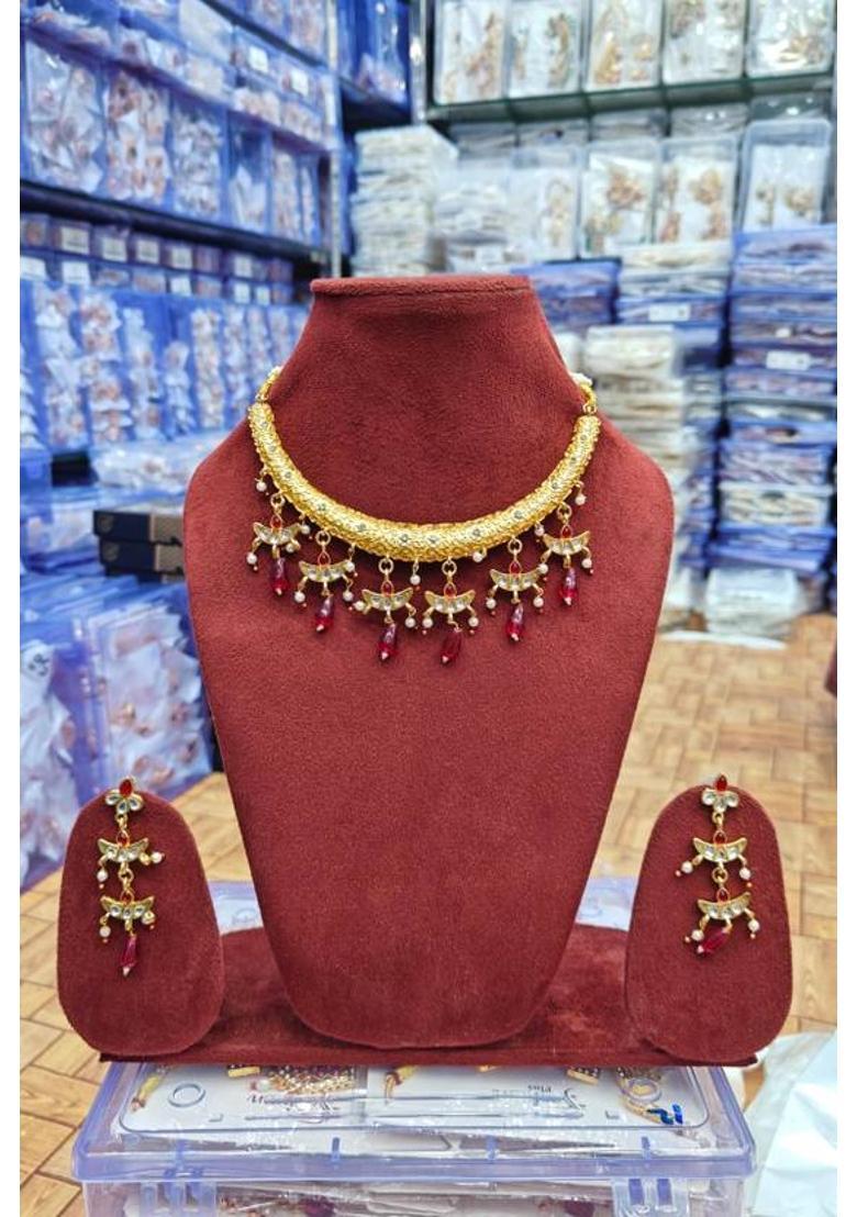 Brass Gold-plated Red Jewel Set  (Pack of 2) - Indya