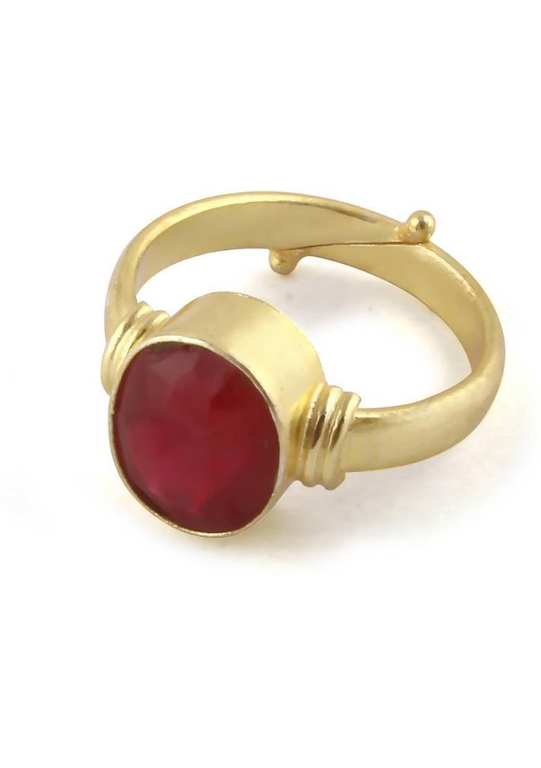7.25 Ratti Natural Certified Ruby Manik Gemstone Panchdhatu Ring for Men & Women Brass Ruby Rhodium Plated Ring - Indya
