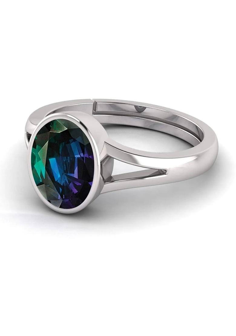 12.25 Ratti Alexandrite Gemstone Ring Shell Alexandrite Rhodium Plated Ring - Indya