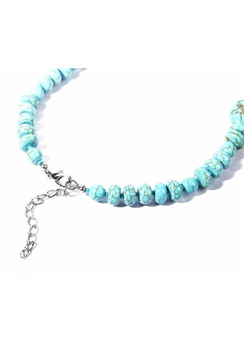 Stone Silver Blue Jewel Set  (Pack of 1) - Indya