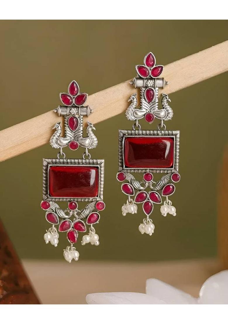 Lightweight Modern Western Premium Oxidised Trendy Earrings alloy Beads, Pearl Alloy Earring Set, Drops & Danglers, Chandbali Earring, Plug Earring - Indya