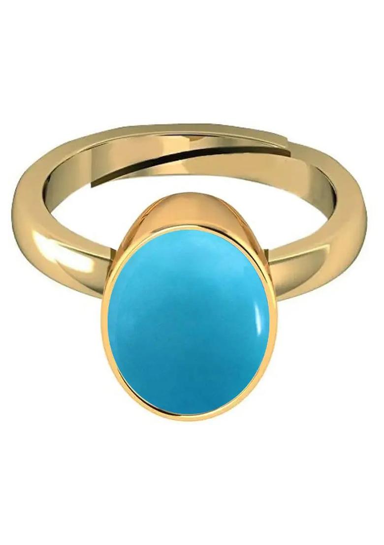 9.25 Ratti Firoja Turquise Gemstone With Lab Ceertificate Stone Turquoise Rhodium Plated Ring - Indya
