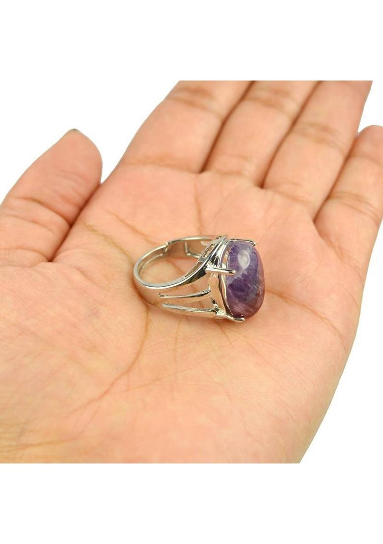 Natural Amethyst Gemstone Adujstable Ring for Unisex Crystal, Stone Amethyst Ring - Indya