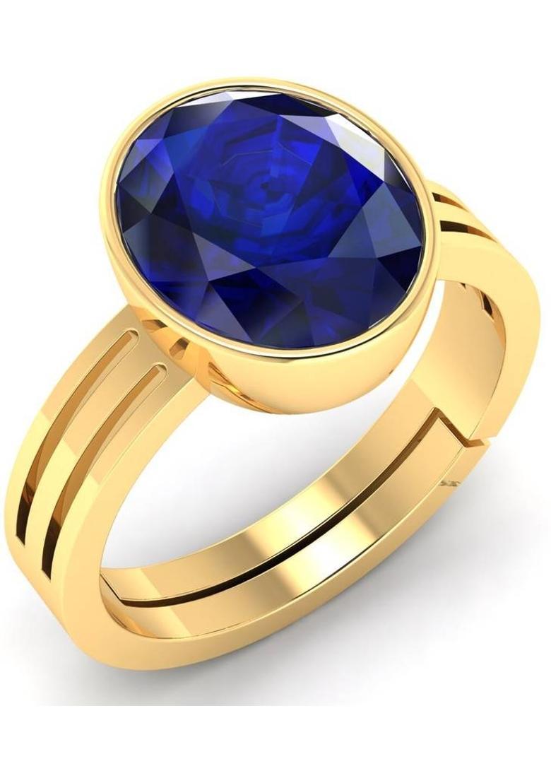 10.25 Ratti Blue Sapphire Gemstone Adjustable Ring For Men And Women Brass Sapphire Gold Plated Ring - Indya