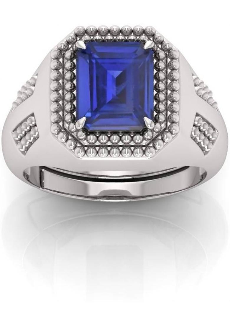 3.25 Ratti To 21.25 Ratti Neelam Stone Silver Plated Ring With Lab Certificate Brass Sapphire Silver Plated Ring - Indya