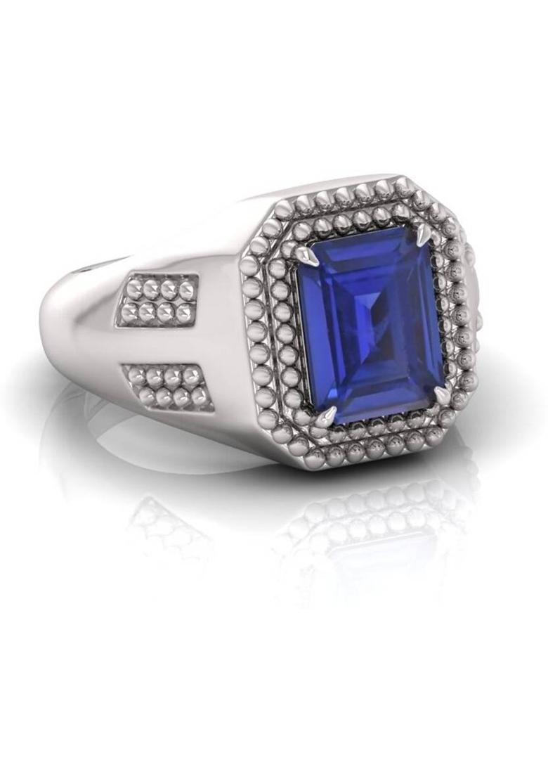 3.25 Ratti To 21.25 Ratti Neelam Stone Silver Plated Ring With Lab Certificate Brass Sapphire Silver Plated Ring - Indya