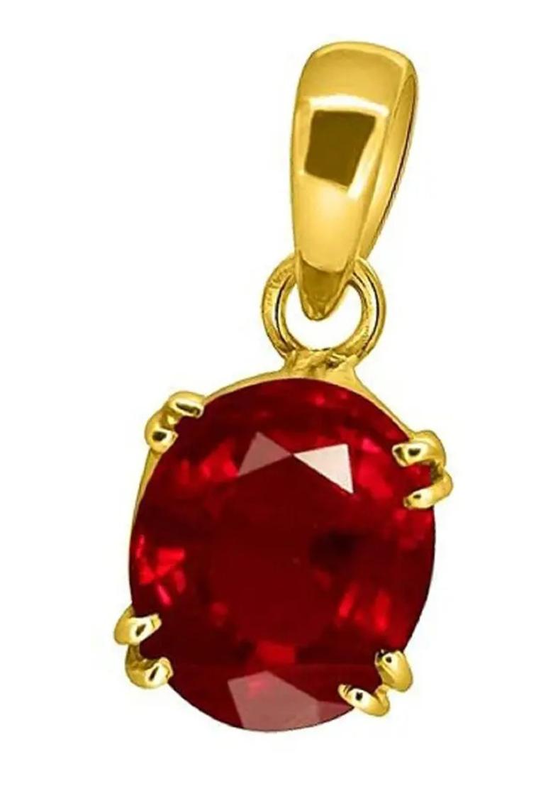 MARATNA 5.25 Ratti Ruby Manik Pendant/Locket Gemstone by Lab Certified for Men & Women Ruby Brass - Indya