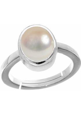Certified Pearl Stone/Moti 5.25 Ratti 4.40 Carat Natural Round Shape Silver Ring Brass Pearl Silver Plated Ring