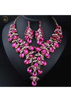 Stainless Steel Gold-plated Ruby Red Jewel Set  (Pack of 2)