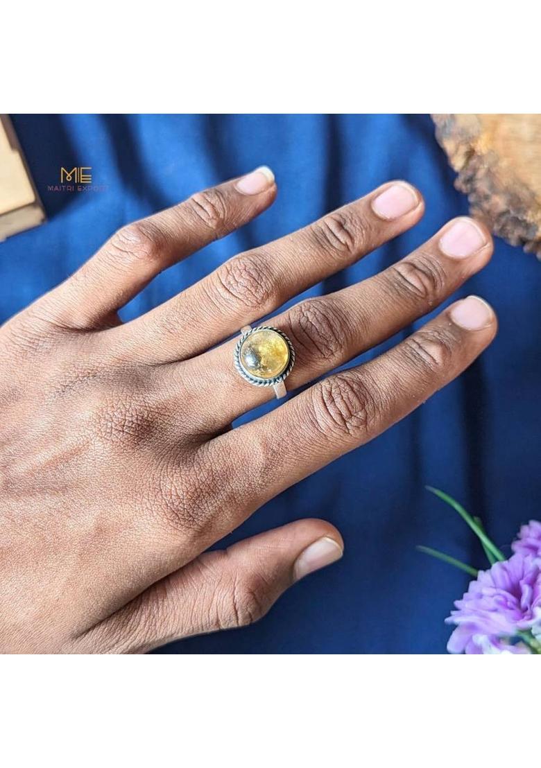 Natural Gemstone Crystal Stone Citrine Round Ring For Men And Women Stone Agate Ring - Indya