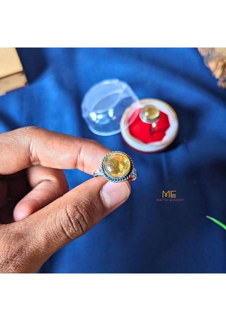 Natural Gemstone Crystal Stone Citrine Round Ring For Men And Women Stone Agate Ring - Indya