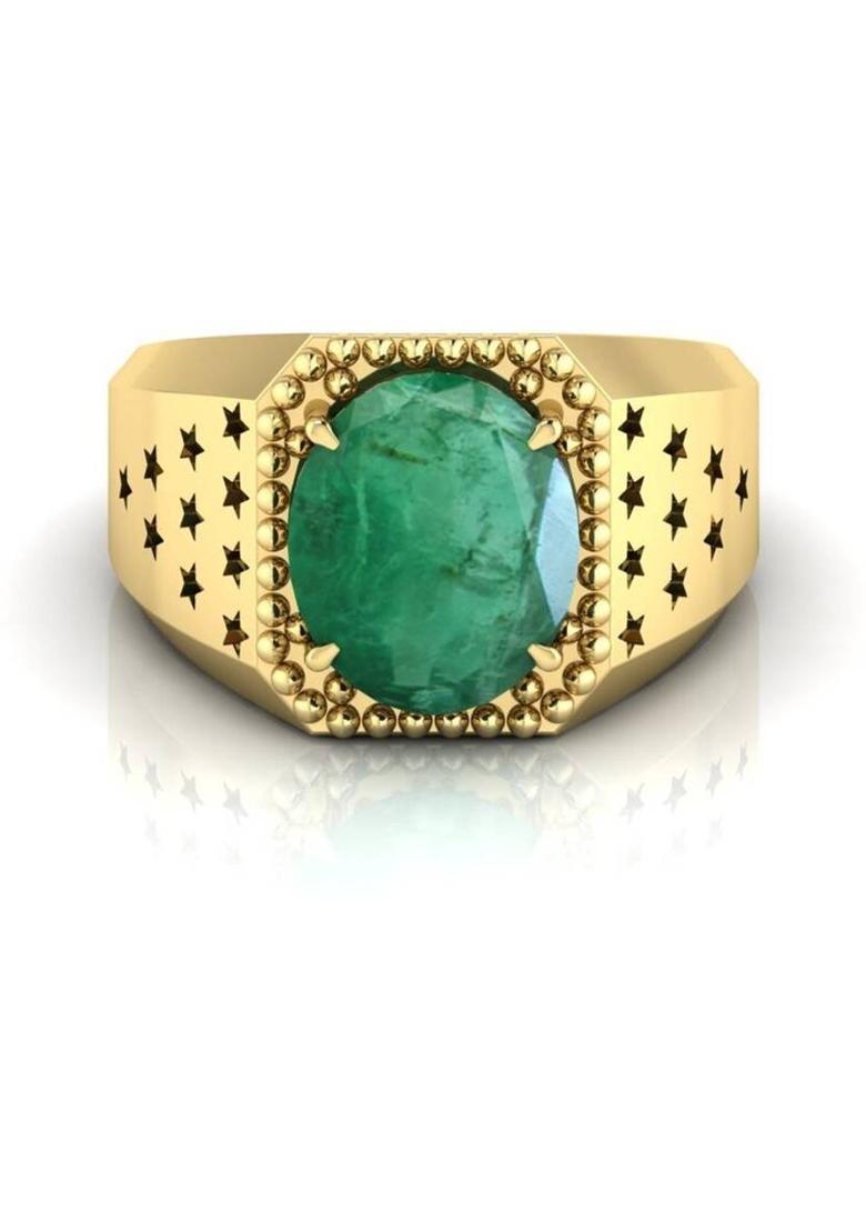 12.25 Ratti Panna Gemstone Adjustable Ring With Lab CertificateFA Metal Crystal Emerald Gold Plated Ring - Indya